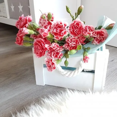 wineo Designboden Holzoptik Blumenkorb rote Blumen 